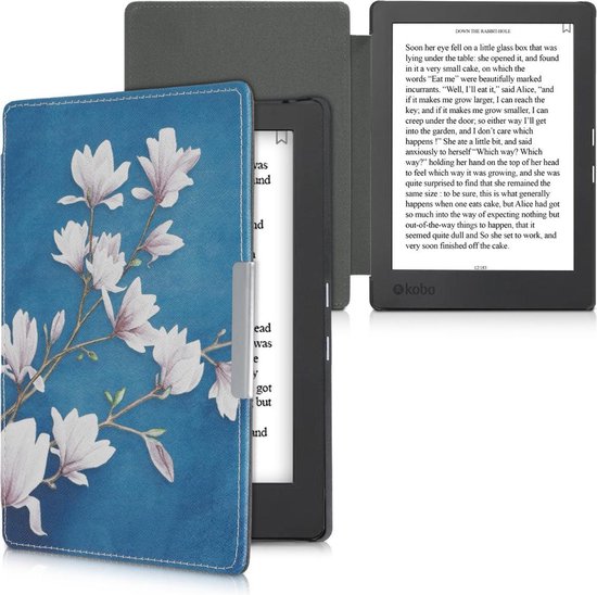 kwmobile e-reader hoesje geschikt voor Kobo Aura H2O Edition 1 hoes - E reader flip case met magnetische sluiting - Ereader cover - Magnolia design in taupe / wit / blauwgrijs van Merkloos — afbeelding 5