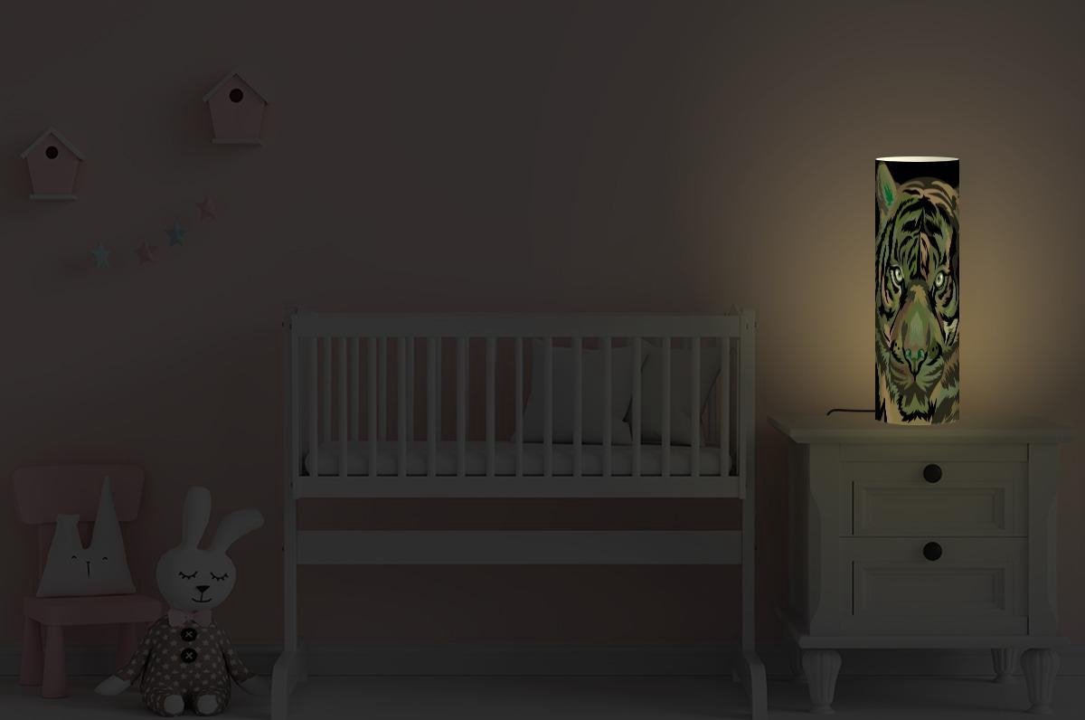 Lamp - Nachtlampje - Tafellamp slaapkamer - Tijger - Kop - Groen - 70 cm hoog - Ø22.3 cm - Inclusief LED lamp