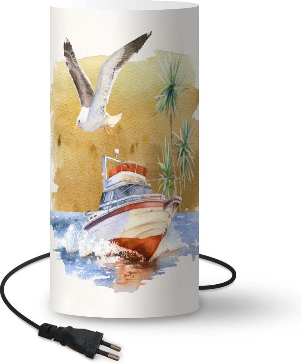 Lamp - Nachtlampje - Tafellamp slaapkamer - Boot - Vogel - Waterverf - 54 cm hoog - Ø24.8 cm - Inclusief LED lamp