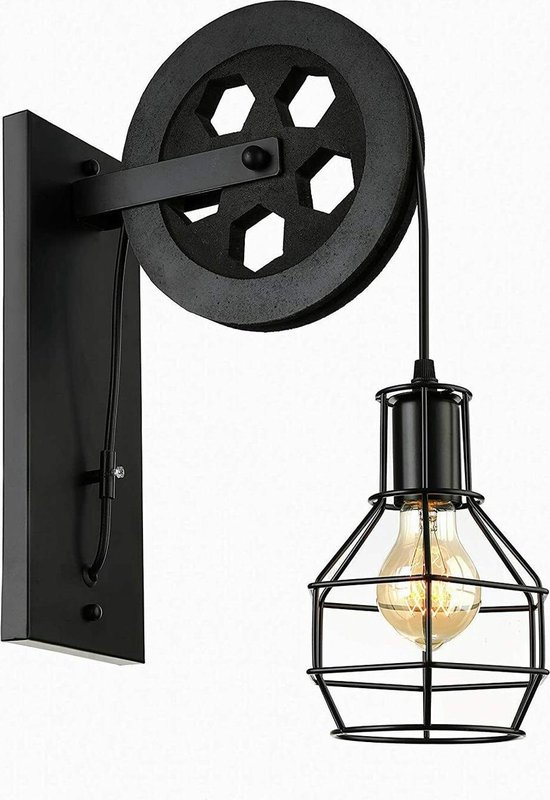 Industriële Vintage Wandlamp Zwart | Katrollamp vintage | Wandlampen | Lamp...  | bol.com