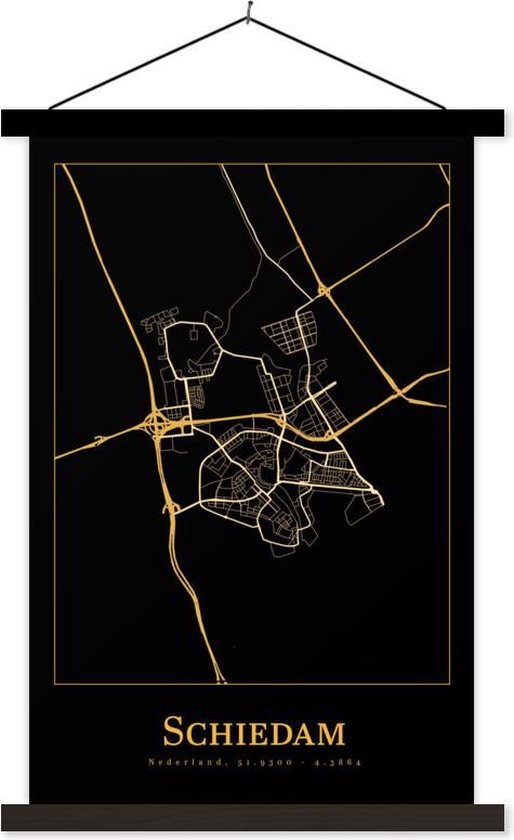 Porte-affiche avec affiche - Affiche scolaire - Carte - Schiedam - Or - Zwart - 60x90 cm - Lattes noires