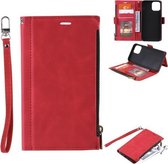 Zijrits Achterkaart Horizontale Flip PU-lederen hoes met kaartsleuven & portemonnee & fotolijst & lanyard voor iPhone 13 Pro Max (rood)