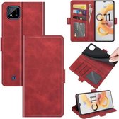 ForOPPO Realme C11 2021 Dual-side magnetische gesp horizontale flip lederen tas met houder & kaartsleuven & portemonnee (rood)