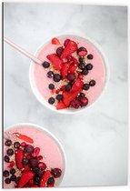 Dibond - Roze Smoothiebowl - 60x90cm Foto op Aluminium (Wanddecoratie van metaal)