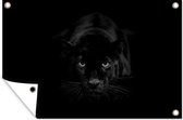 Tuindecoratie Portret van een luipaard op een zwarte achtergrond - zwart wit - 60x40 cm - Tuinposter - Tuindoek - Buitenposter