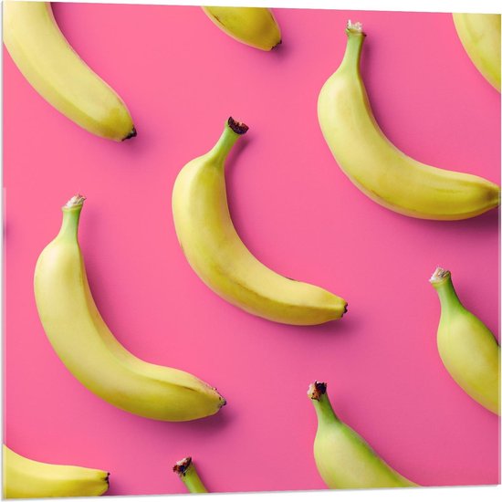 Acrylglas - Bananen bij Roze Achtergrond - 80x80cm Foto op Acrylglas (Met Ophangsysteem)