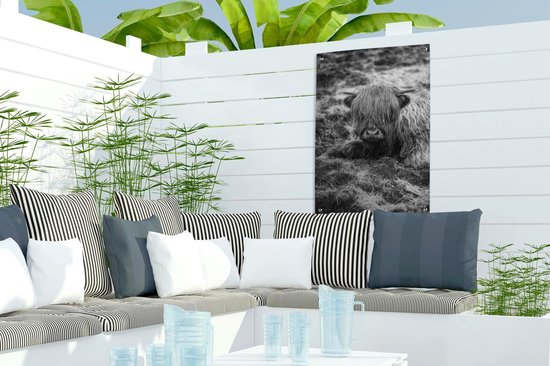 Décoration de jardin Highlander écossais au repos - noir et blanc - 40x60 cm - Poster de jardin