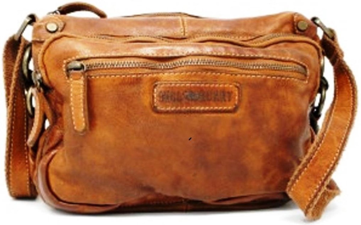 HillBurry Leren Schoudertas Gewassen Leer Cognac 28cm x21cm - 6236
