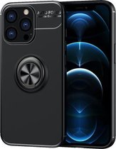 Metalen ringhouder 360 graden roterende TPU-hoes voor iPhone 13 Pro Max (zwart + zwart)
