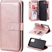 Voor OPPO Reno5 5G multifunctionele magnetische koperen gesp horizontale flip effen kleur lederen tas met 10 kaartsleuven & portemonnee & houder & fotolijst (rosé goud)