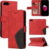 Tweekleurige splitsende horizontale flip PU-lederen hoes met houder en kaartsleuven en portemonnee voor iPhone 8 Plus / 7 Plus (rood)