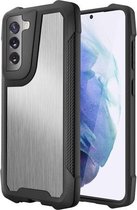 Voor Samsung Galaxy S21 5G Rvs Metalen PC Achterkant + TPU Heavy Duty Armor Schokbestendig Hoesje (Brush Zilver)