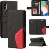 Tweekleurige splitsende horizontale flip PU-lederen hoes met houder en kaartsleuven en portemonnee voor iPhone X / XS (zwart)