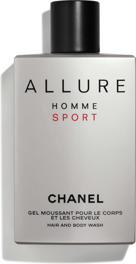 Chanel Allure Homme Sport Hair and Body Wash in zilverkleurige fles.