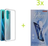 Hoesje Geschikt voor: REALME X50 5G Transparant TPU Silicone Soft Case + 3X Tempered Glass Screenprotector