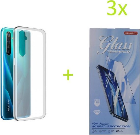 Coque REALME X50 5G Coque souple en silicone TPU transparente + Protecteur d'écran en Tempered Glass 3X