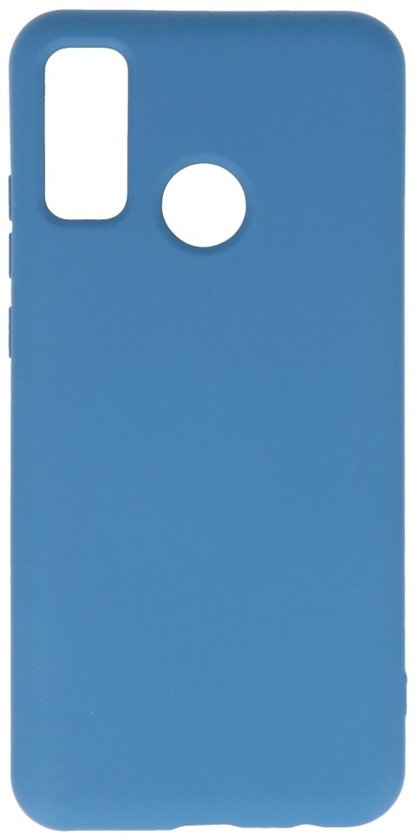 Coque de téléphone bleu marine avec découpes pour appareil photo et capteur d'empreintes digitales.