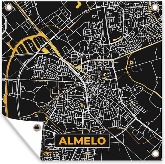Carte en tissu de jardin - Almelo - Or - Zwart - 100x100 cm - Plan de la ville