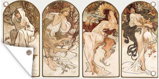 Schuttingposter Vrouw - Art nouveau - Pastel - 200x100 cm - Tuindoek