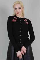 Voodoo Vixen Cardigan -M- Sabrina Floral Applique With Pearl Detail Zwart