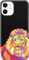 Apple iPhone 12 Hoesje - Premium Hardcase Hoesje - Dun en stevig plastic - Met Dierenprint - Leeuw - Oranje