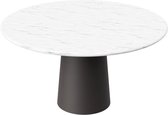 FLOW Ronde Eettafel - Carrara Wit Marmer (Grijsbruine Cilinder) - 110 x 110 x 75  - Gepolijst Recht