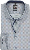 OLYMP Level 5 body fit overhemd - blauw met wit en camel dessin (contrast) - Strijkvriendelijk - Boordmaat: 42