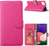 Hoesje Geschikt Voor Samsung Galaxy A22 hoesje bookcase Pink - Hoesje Geschikt Voor Samsung Galaxy A22 5G hoesje portemonnee wallet case - Hoesje A22 5G book case hoes cover