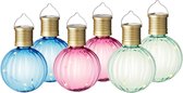 Set van 9x stuks buiten led roze, blauwe en groene lampion solar verlichting 11 cm