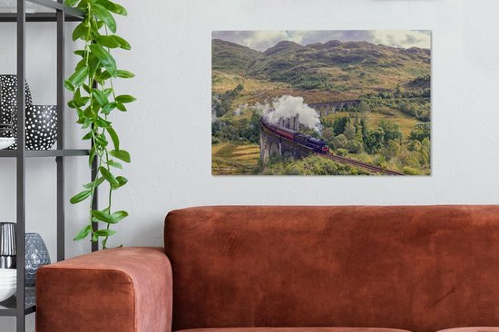 Canvas schilderij 90x60 cm - Wanddecoratie Trein - Stoom - Brug - Muurdecoratie woonkamer - Slaapkamer decoratie - Kamer accessoires - Schilderijen op canvas