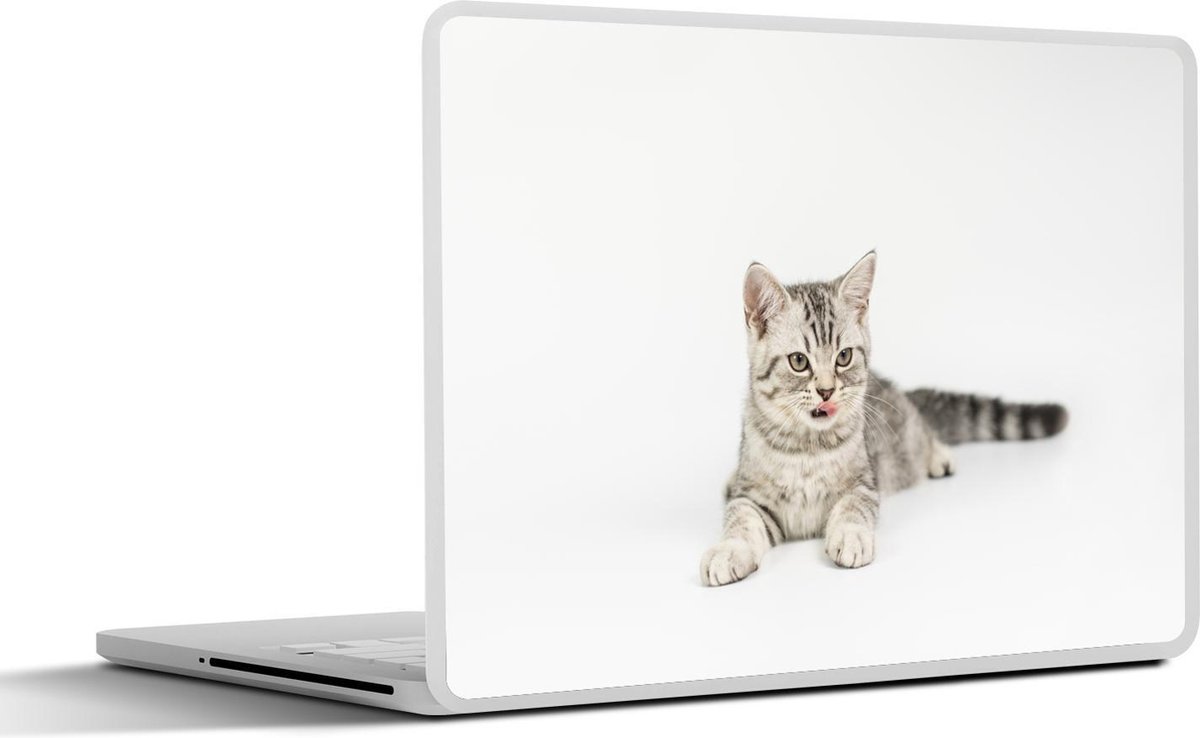 Laptop sticker - 14 inch - Kitten - Wit - Tong - Meisjes - Kinderen - Jongens - Kindje - 32x5x23x5cm - Laptopstickers - Laptop skin - Cover