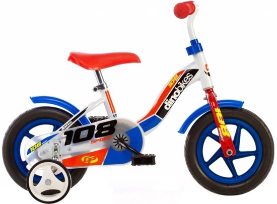 Dino 108 Sport - Kinderfiets 10 Inch - van 1-3 Jaar - met Zijwieltjes - Jongensfiets Wit