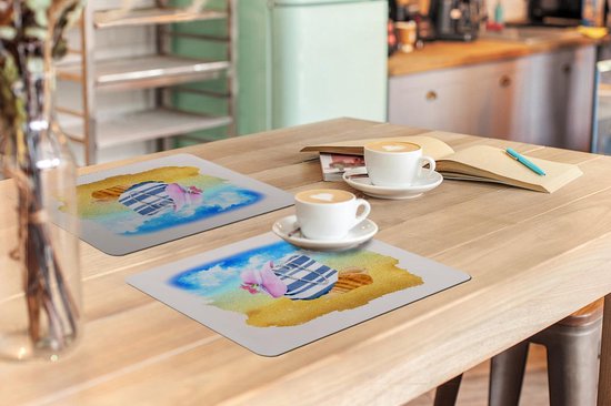 Set de table - Napperons plastique - Sac - Chapeau - Coquillage - Plage - 45x30 cm - 6 pièces - Résistant à la chaleur - Antidérapant - Sous-couche - Amovible