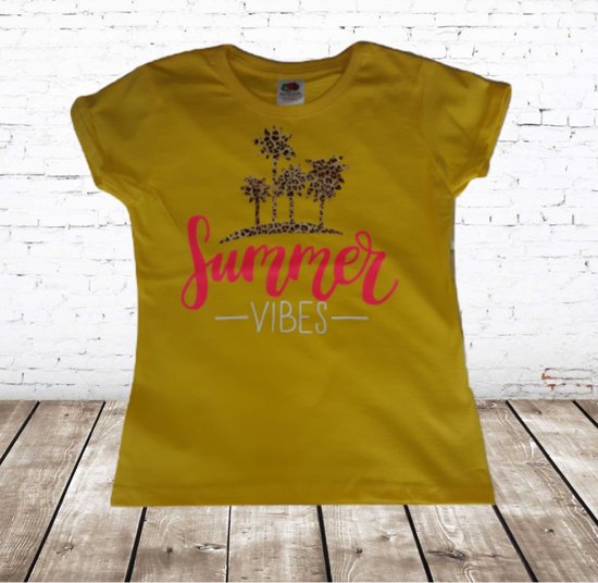 Meisjes T-shirt Summer Vibes geel -Fruit of the Loom-98/104-t-shirts meisjes