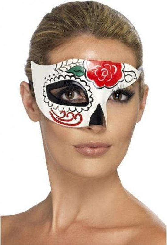 Smiffys Oogmasker Day of the dead - Set van 2x stuks - half masker - volwassenen - Dia de los muertos sugarskull Halloween