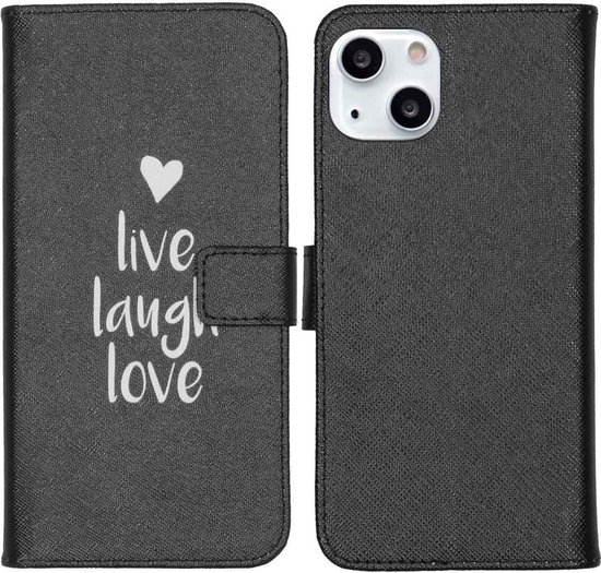 iMoshion Hoesje Geschikt voor iPhone 13 Hoesje Met Pasjeshouder - iMoshion Design Softcase Bookcase - Zwart / Live Laugh Love