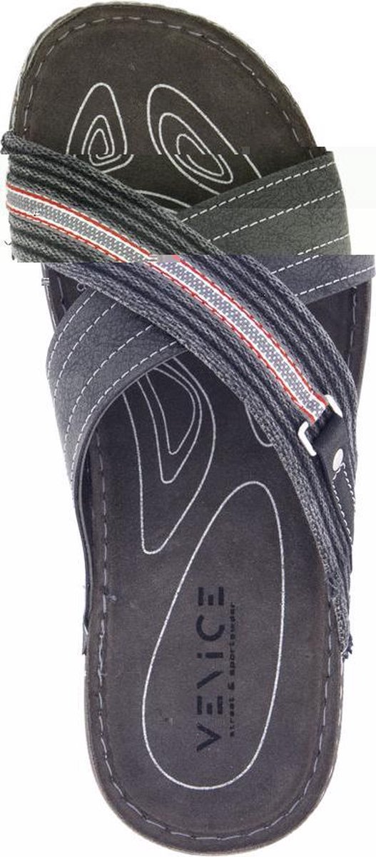 Venice Heren Grijze slipper leren voetbed - Maat 41 | bol.com