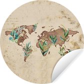 WallCircle - Stickers muraux - Cercle Papier Peint - Wereldkaart - Marron - Vintage - 140x140 cm - Cercle Mural - Auto Adhésif - Autocollant Rond Papier Peint