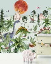 Dino by Moonlight Behang Mural - Behangpapier Slaapkamer - 200cm x 280cm - Mat Vliesbehang - Creative Lab Amsterdam