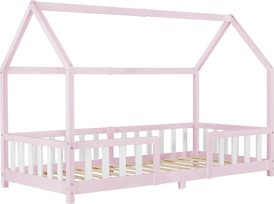 Kinderbed Sisimiut met uitvalbeveiliging 90x200 cm roze en wit