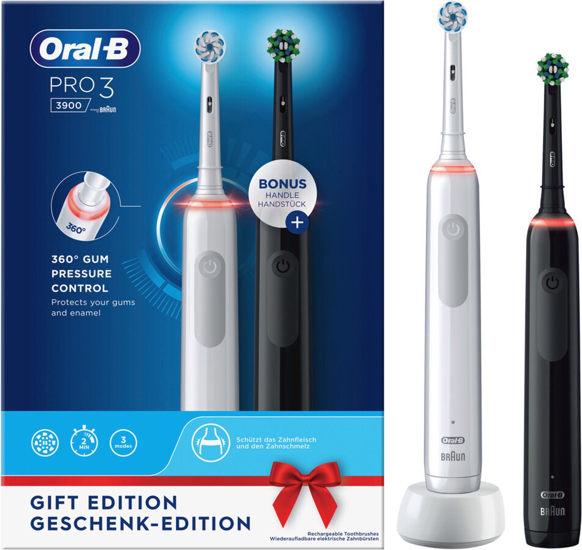 Oral-B Pro 3 3900 - Elektrische Tandenborstel  - Duoverpakking 2 stuks - Oral B