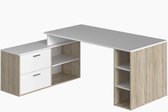 Bureau met 2 lades - Eiken en wit decor - L 183 x D 141 x H 75 cm - URBAN