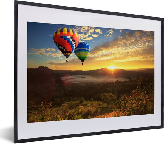 Fotolijst incl. Poster - Luchtballon - Zon - Wolken - 40x30 cm - Posterlijst