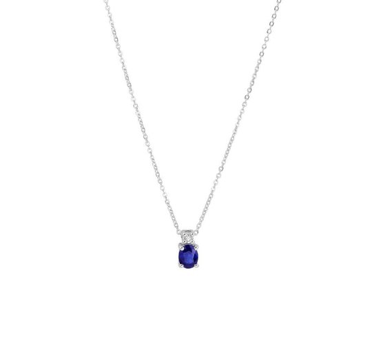 YO&NO - Collier - Or blanc - Anker - Saphir - diamant - 41 + 4 cm - Bijoux femme - 14 kt - Or 585