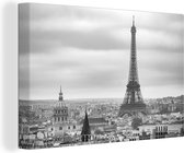 Tableau sur toile Vue aérienne de la Tour Eiffel à Paris - noir et blanc - 90x60 cm - Décoration murale