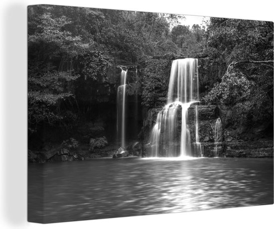 Tableau sur toile Cascade Thaïlande - noir et blanc - 60x40 cm - Décoration murale