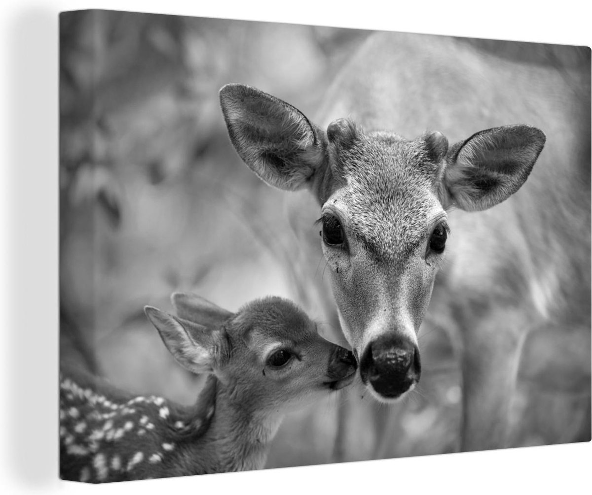 Canvas Schilderij Een moederhert en haar baby - zwart wit - 120x80 cm - Wanddecoratie