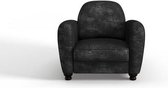 Club fauteuil - Zwarte stof met verouderd effect - L 89 x D 81 x H 77 cm - IKAINEN