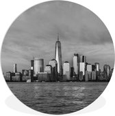 WallCircle - Wandcirkel ⌀ 60 - Manhattan - Skyline - Zwart - Wit - Ronde schilderijen woonkamer - Wandbord rond - Muurdecoratie cirkel - Kamer decoratie binnen - Wanddecoratie muurcirkel - Woonaccessoires