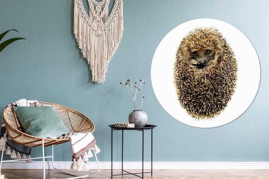 WallCircle - Muurstickers - Behangcirkel - Egel - Wit - Bruin - Neus - ⌀ 140 cm - Muurcirkel - Zelfklevend - Ronde Behangsticker